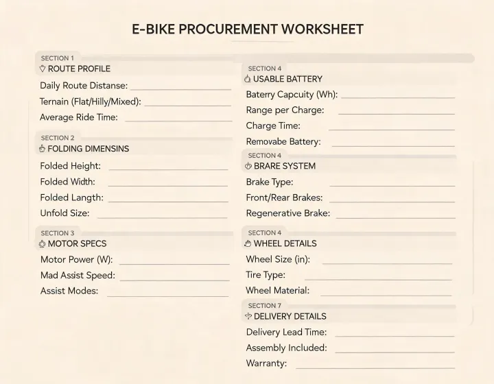 Electric bike procurement requirement worksheet